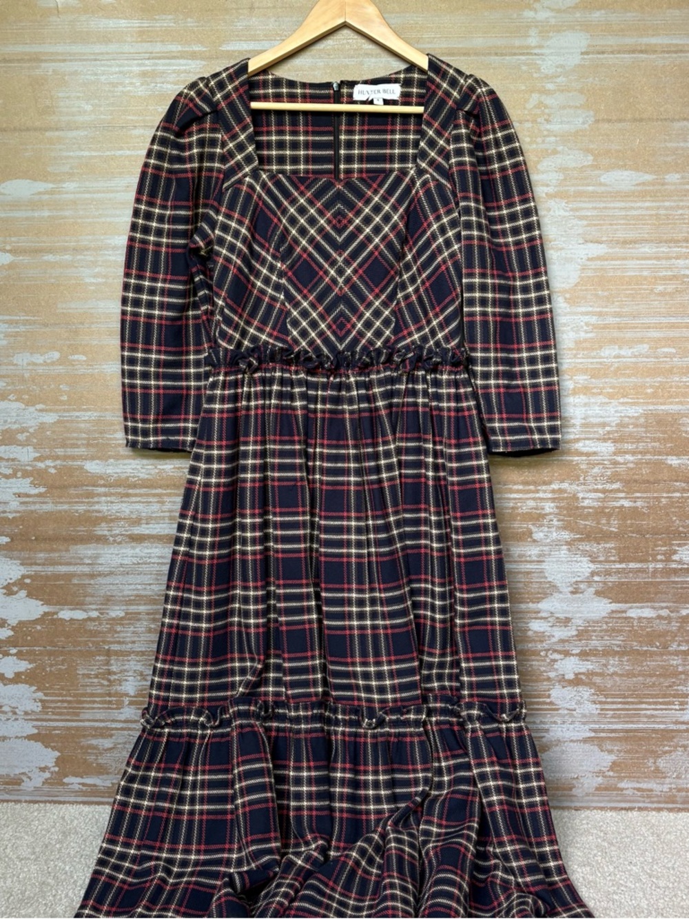 Hunter Bell Plaid Maxi Dress Cottage Core Boho Prairie Western Lace Womens 4